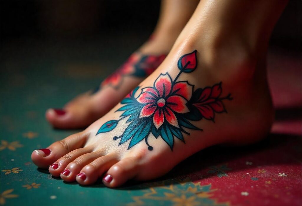 Tatuagem no Pé de Flor Feminina