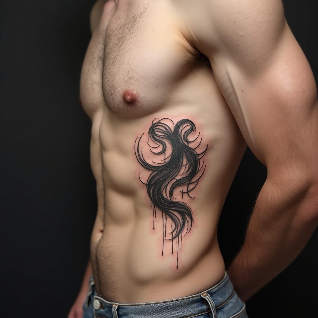 Tatuagem na Costela Masculina Abstrata  