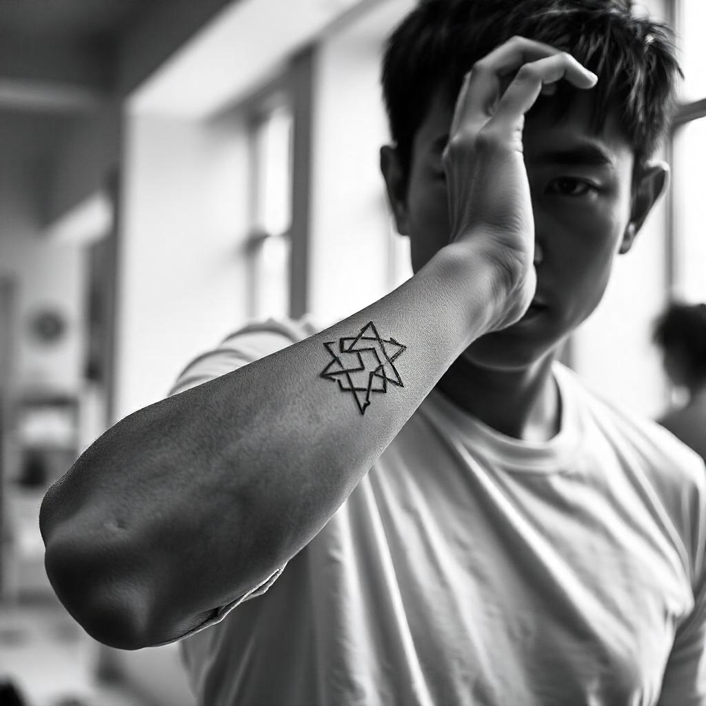 Tatuagem Geométrica no Antebraço Masculino

