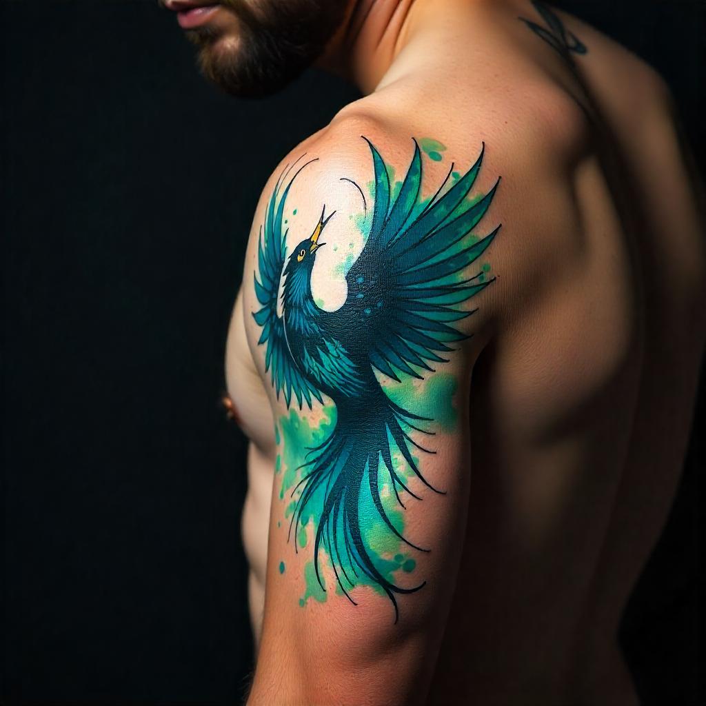 Tatuagem Masculina no Braço em Estilo Aquarela
