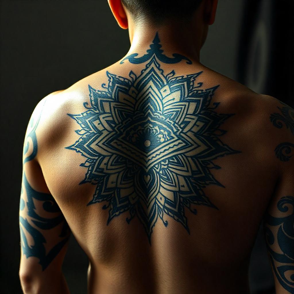 Tatuagem de Mandala nas Costas Masculina

