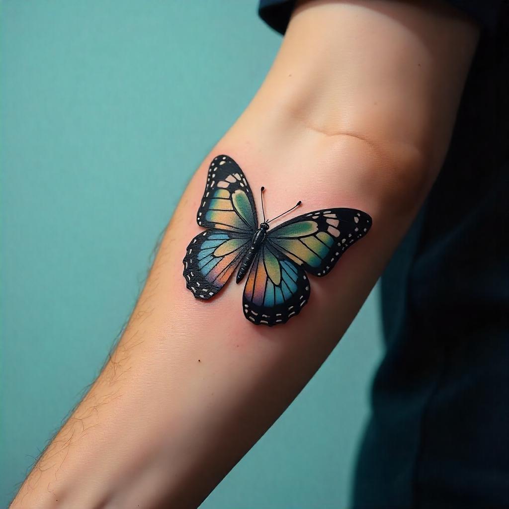 Tatuagel de Borboleta em 3d no Braço Masculina