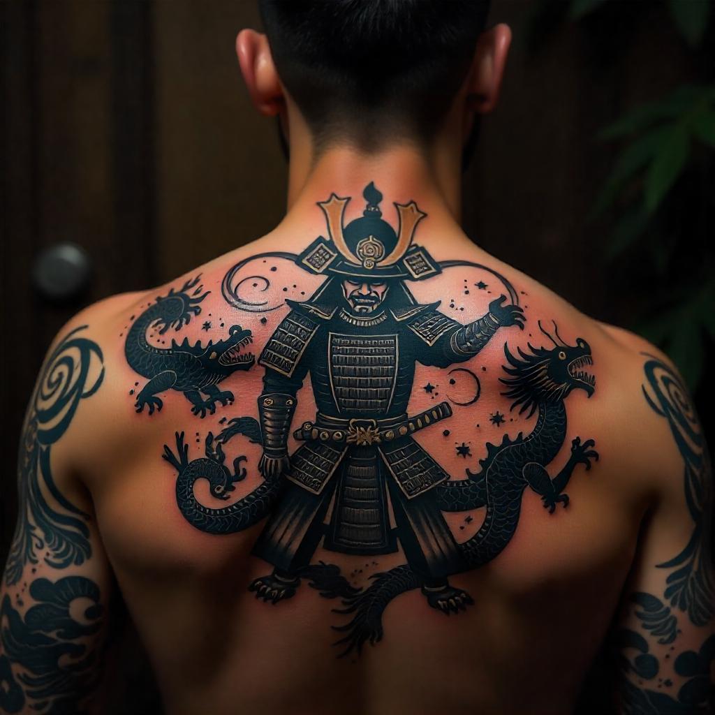 Tatuagem de Samurai nas Costas Masculina