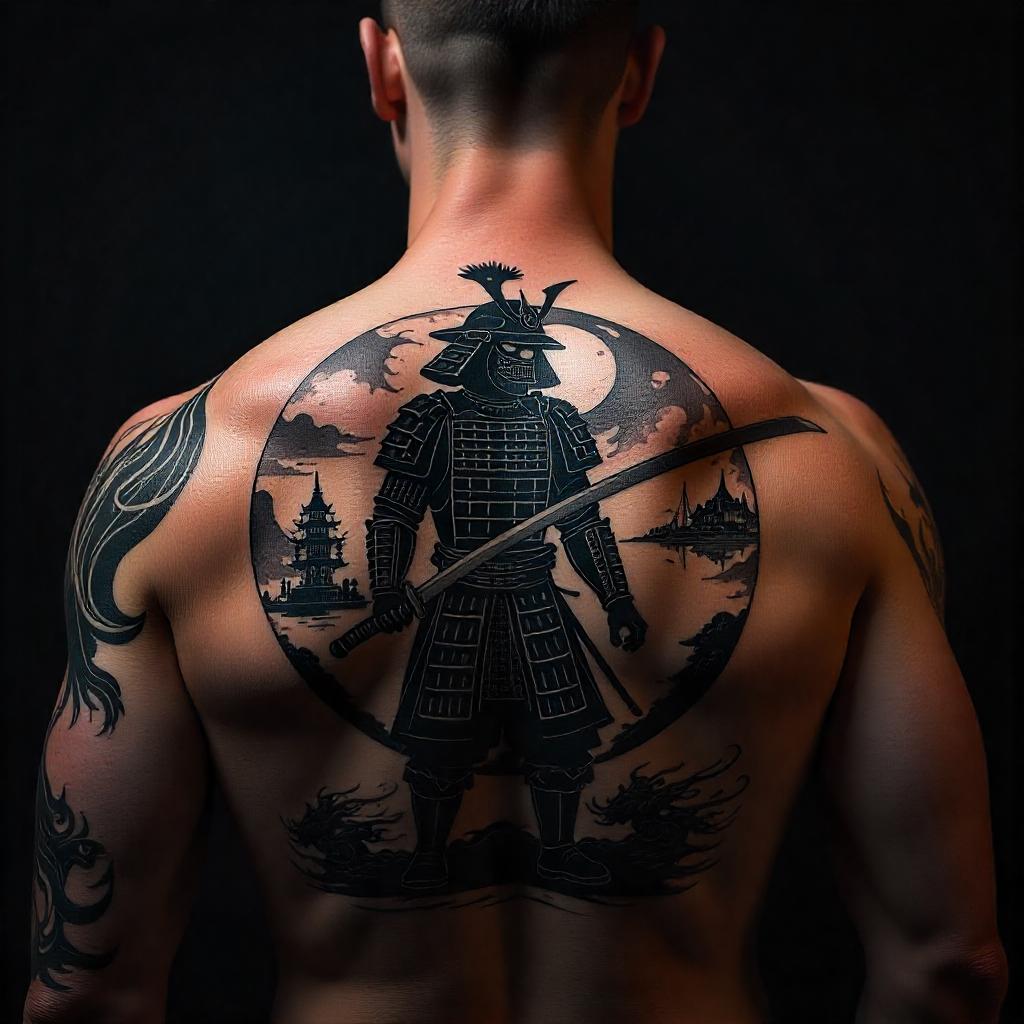 Tatuagem de Samurai nas Costas Masculina