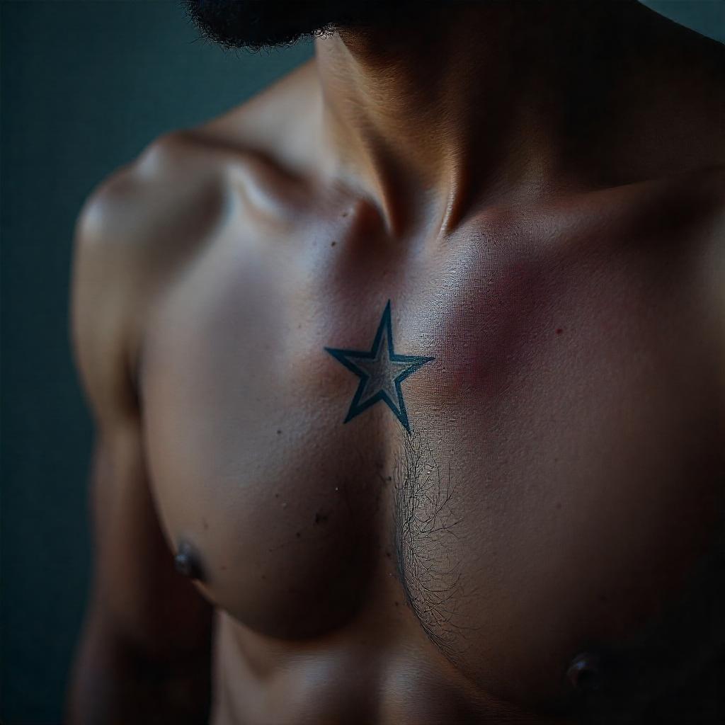 Tatuagem Pequena de Estrela no Peito Masculino