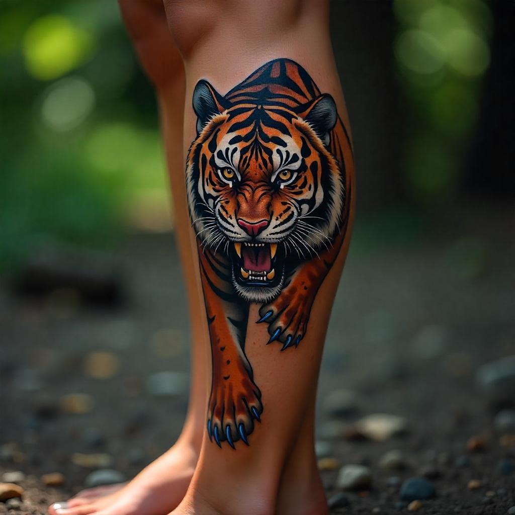 Tatuagem de Tigre na Perna 