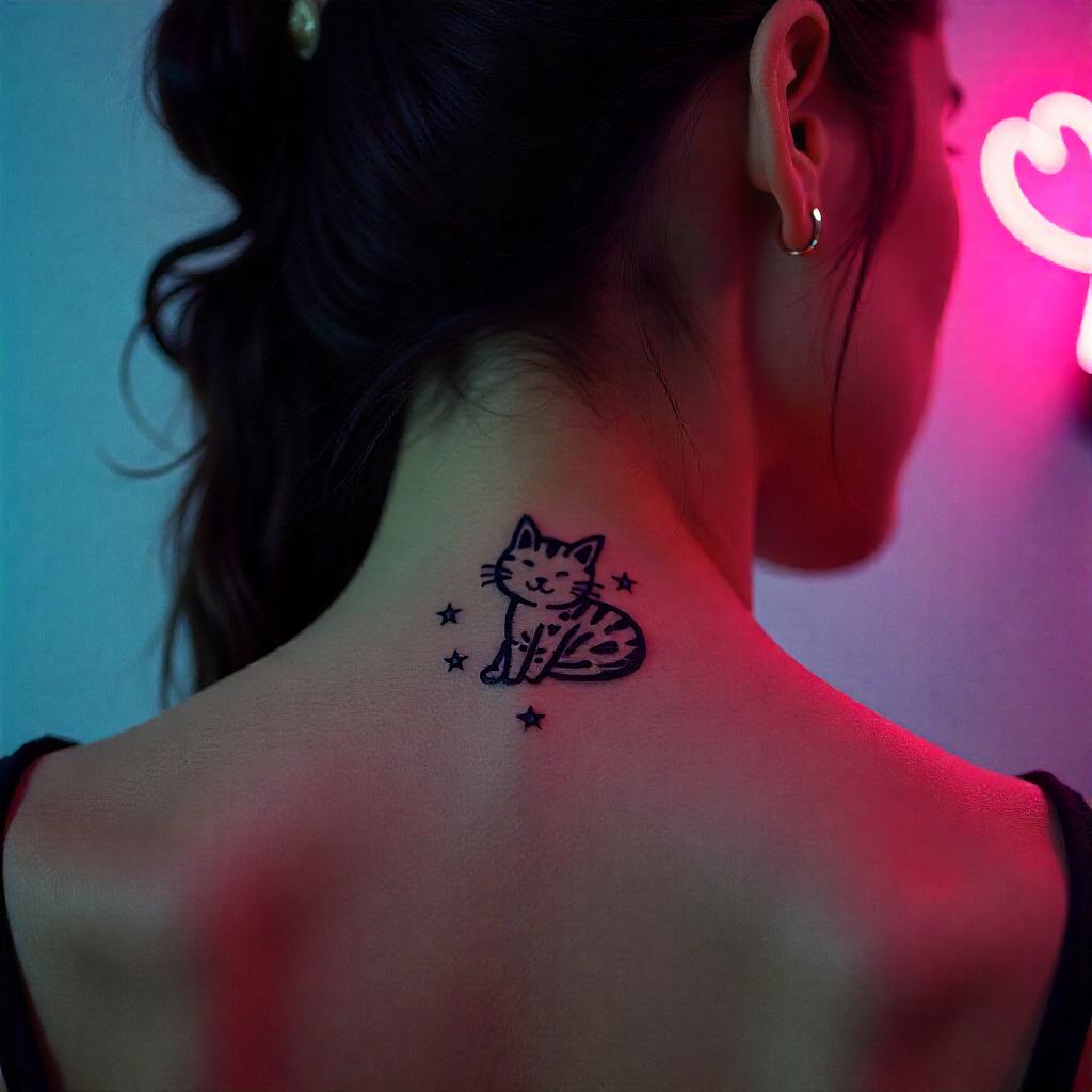 Tatuagel de Gato no Pescoço