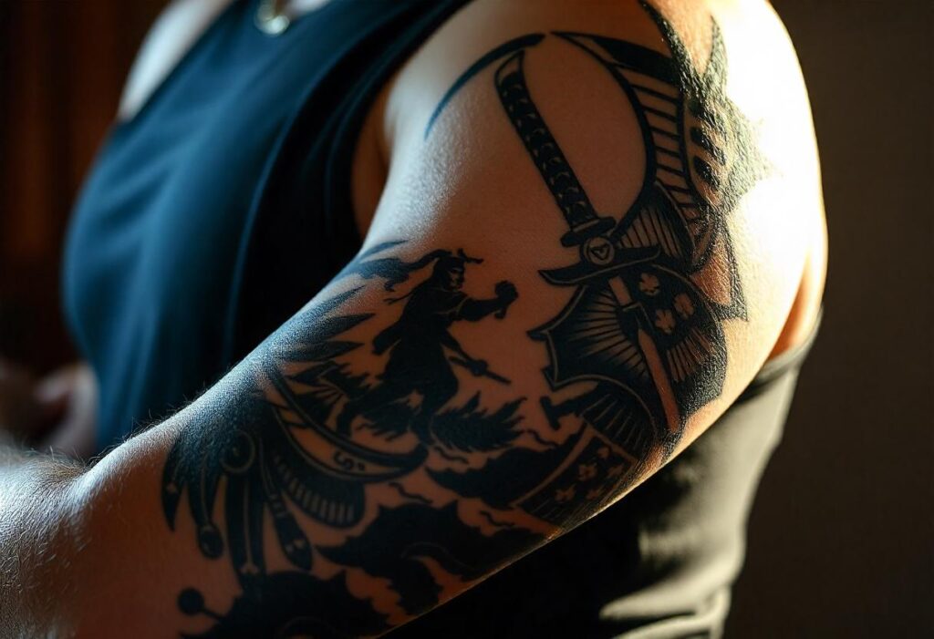 Tatuagem de Samurai no Braço Masculino