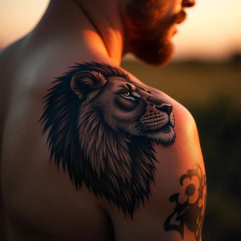 Tatuagem de Leão no Ombro Masculino