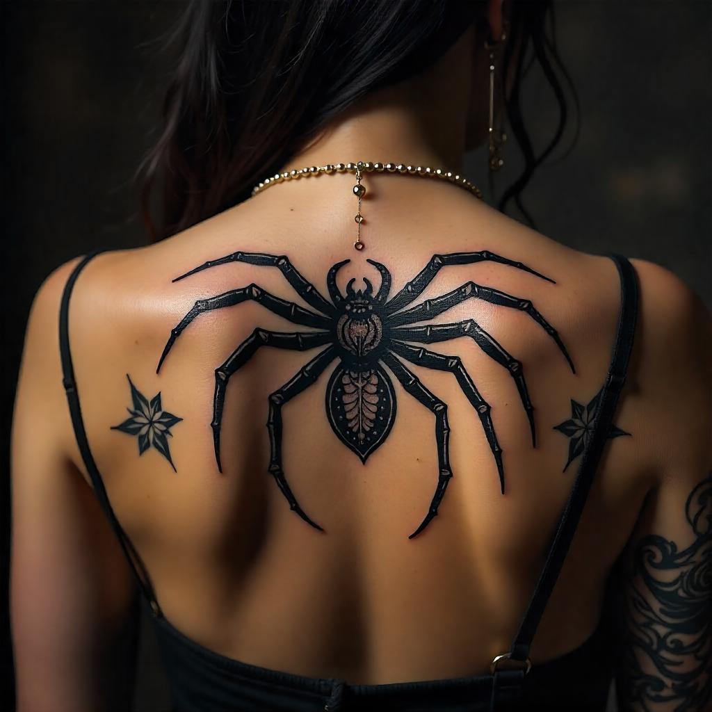 Tatuagem Feminina de Aaranha nas Costas Feminina