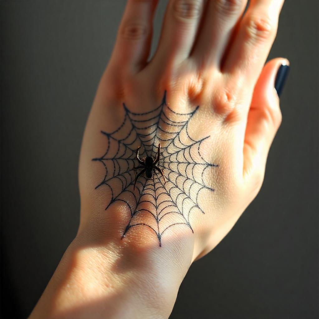 Tatuagem na mão de Teia de Aranha 