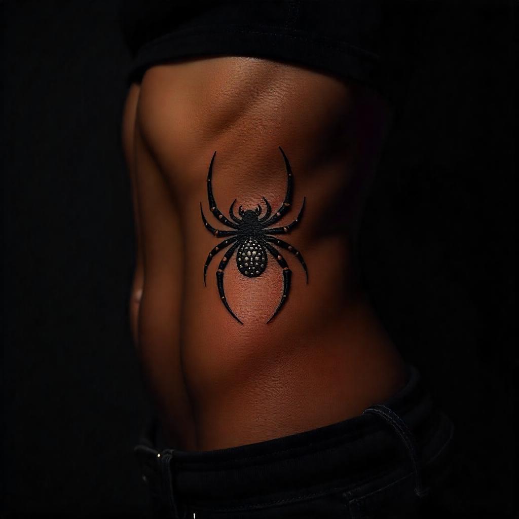 Tatuagem Feminina de Aranha em Estilo Tribal na Costela