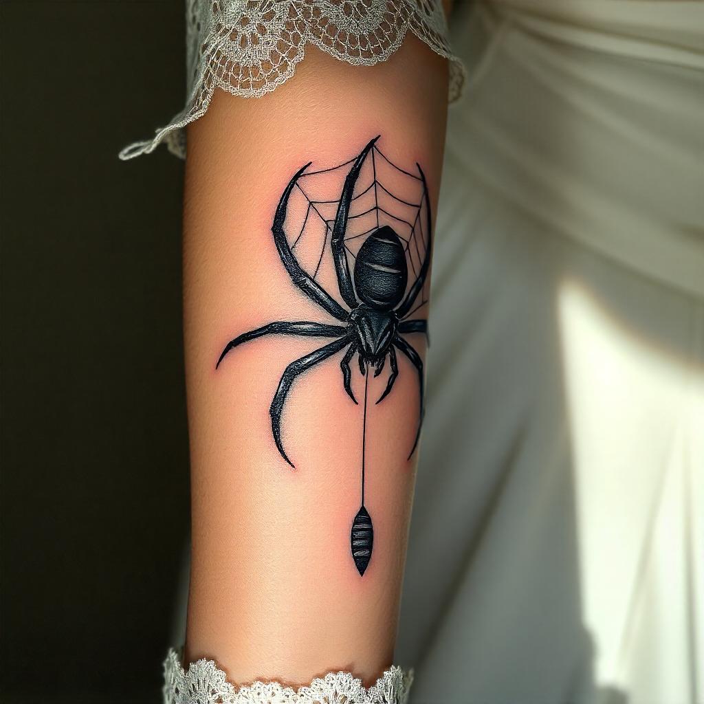 Tatuagem Feminina de Aranha em Movimento no Antebraço