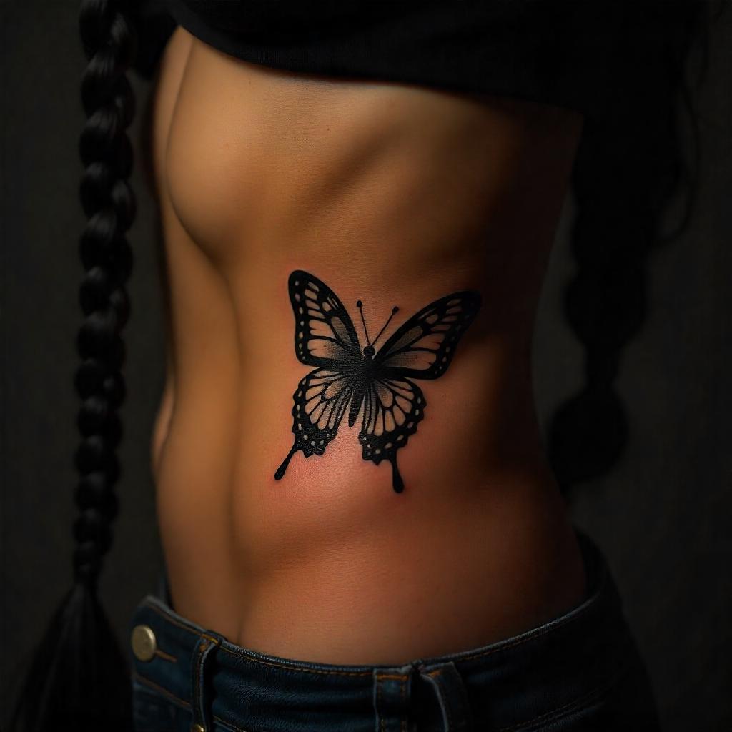 Tatuagem de Borboleta na Costela Feminina