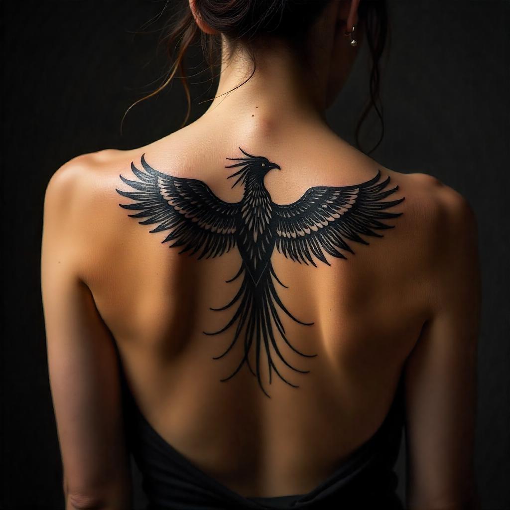 Tatuagem Feminina de Fênix nas Costas 