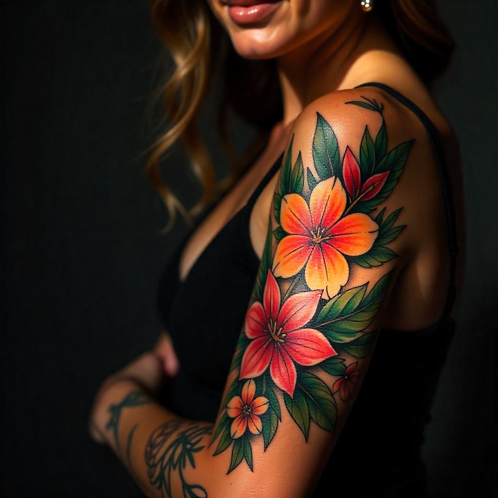 Tatuagem no Braço Completo de Flores