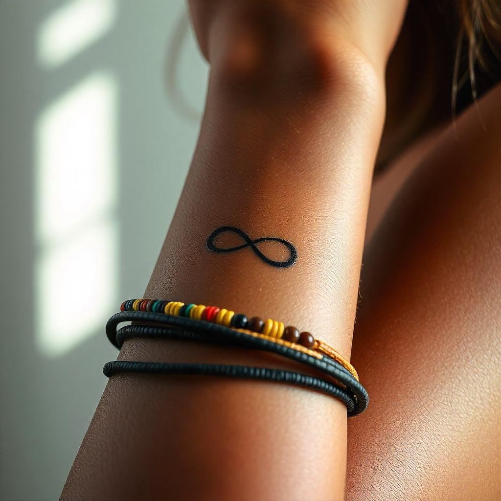 tatuagem feminina pequena de  símbolo do infinito no Antebraço