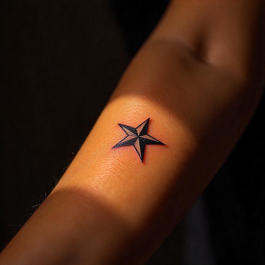 Tatuagem Feminina Pequena de Estrela no Antebraço