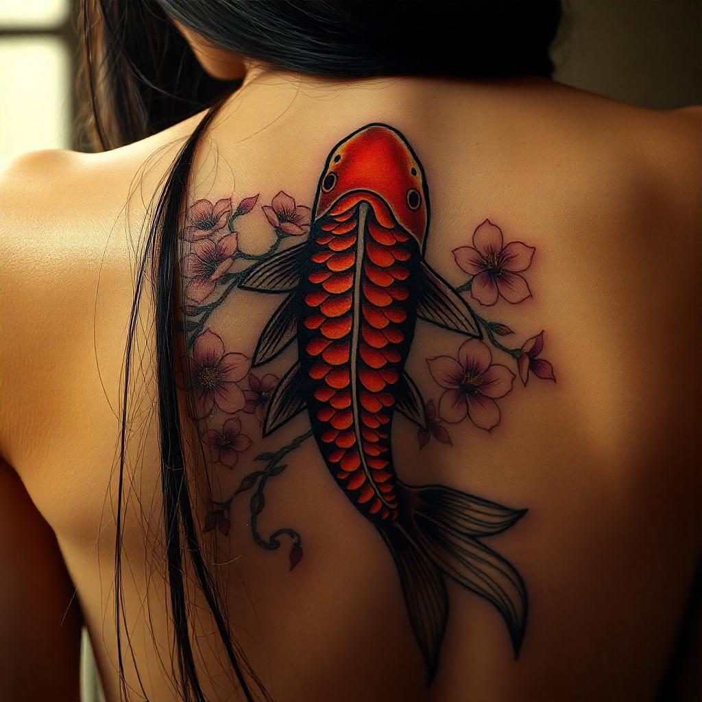 Tatuagem de Carpa estilo Tradicional Japonesa  nas Costas