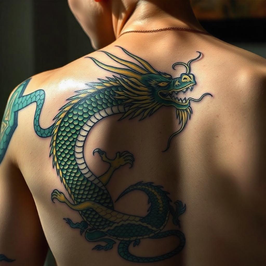 Tatuagem Japonesa Tradicional de Dragão nas Costas Masculina