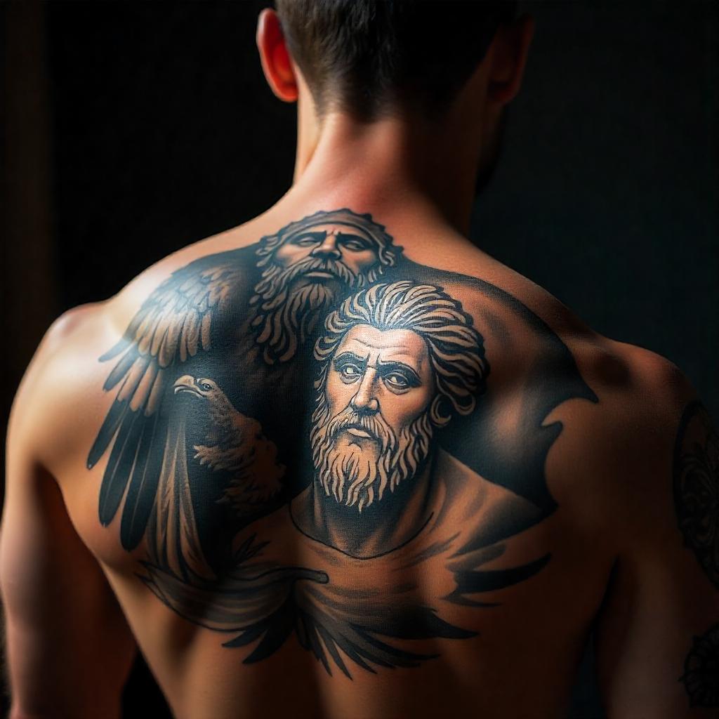 Tatuagem Masculina de Zeus nas Costas 