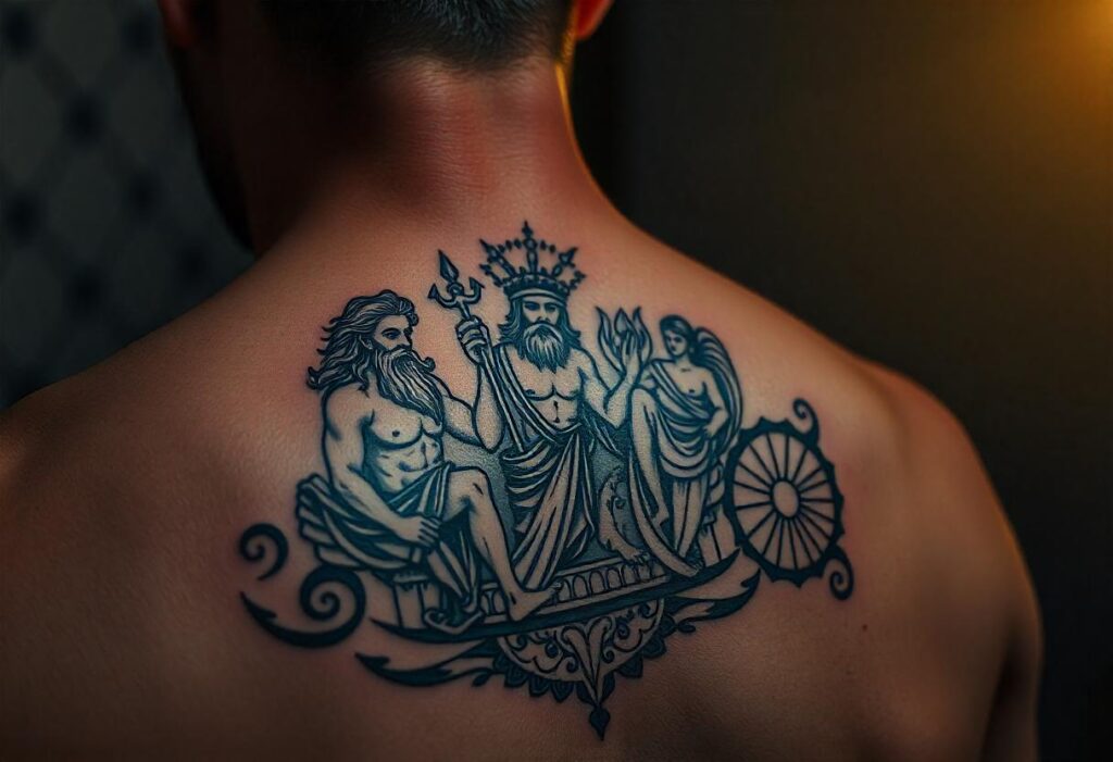 tatuagens de mitologia grega nas costas masculina